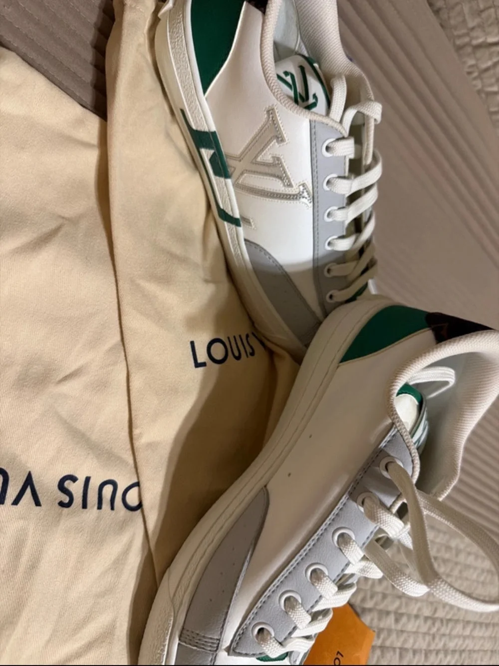 Louis Vuitton White Gray and Green Low-Top Athletic Sneakers